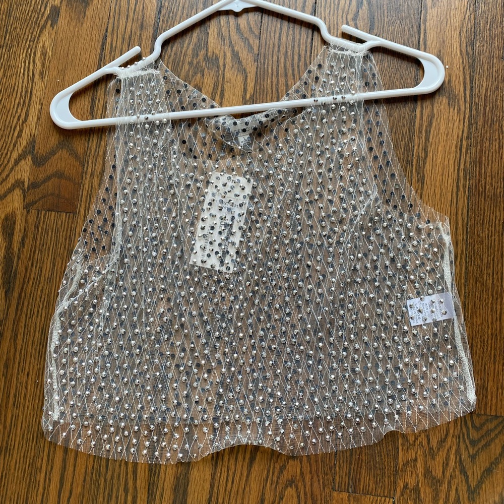 Bachelorette Trip Studded Silver Sheer Top